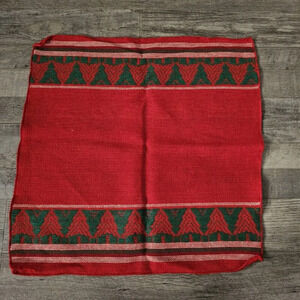 VTG Scandinavian Red w/ Green Stitched Trees Set 6 Square Napkins Christmas
